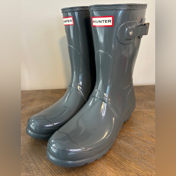 Hunter Short Waterproof rain boots gloss graphite gray women’s size 10 - Picture 1 of 8